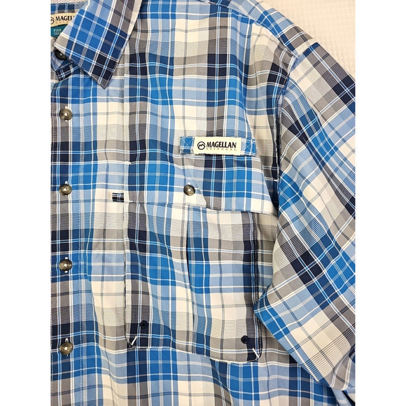 MAGELLAN MENS BLUE WHITE FISHING MOISTURE WICKING BUTTON UP PLAID SHIRT SIZE 2XL - Picture 13 of 16